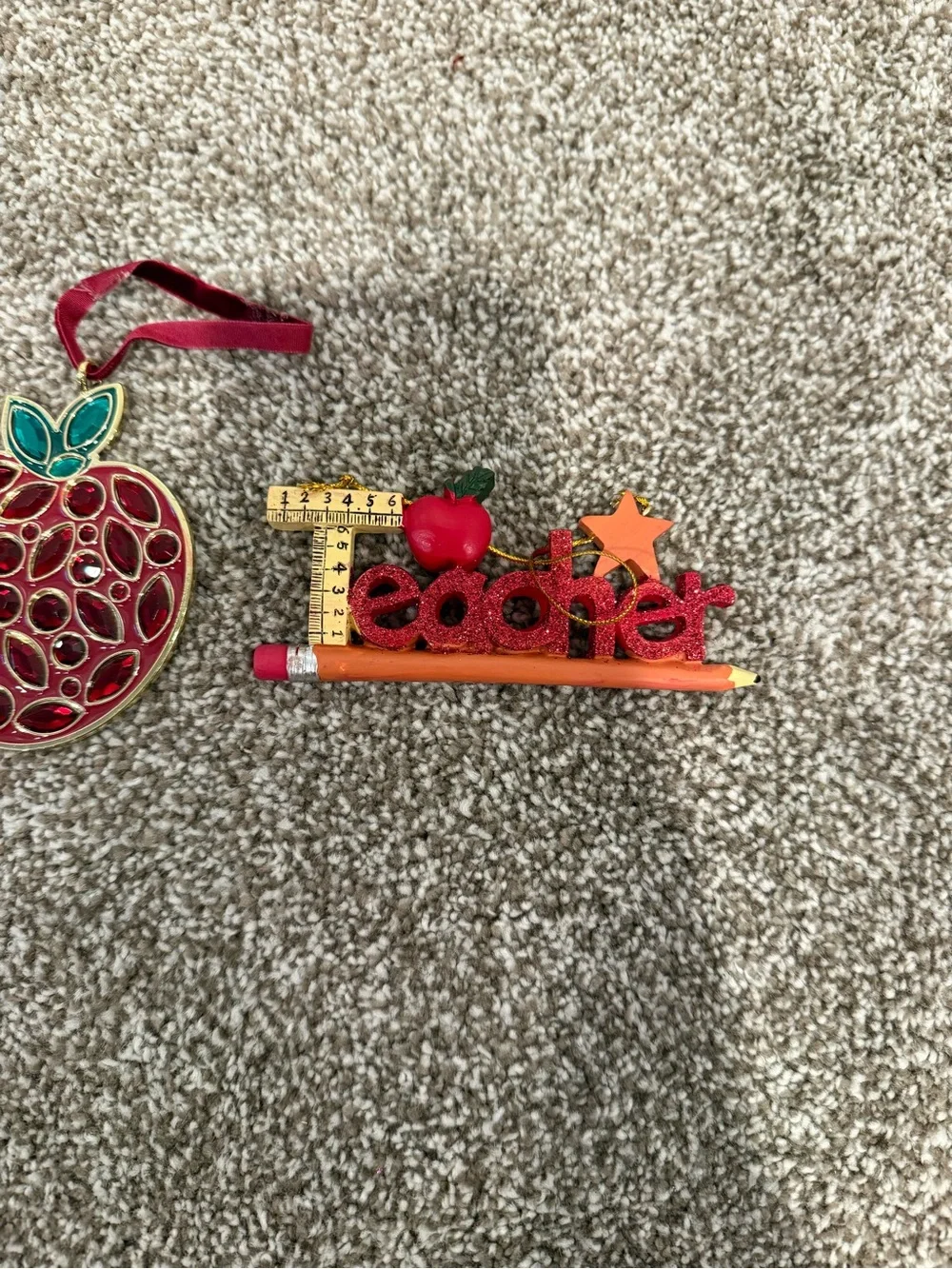 Teacher Apple Ornaments Trio - Red & Green